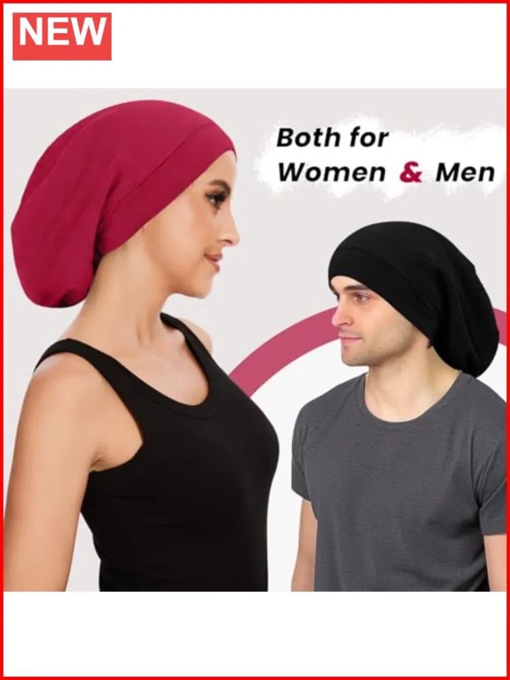 Satin Lined Sleep Cap with Adjustable Buckle, 2 Pack Hair Bonnet